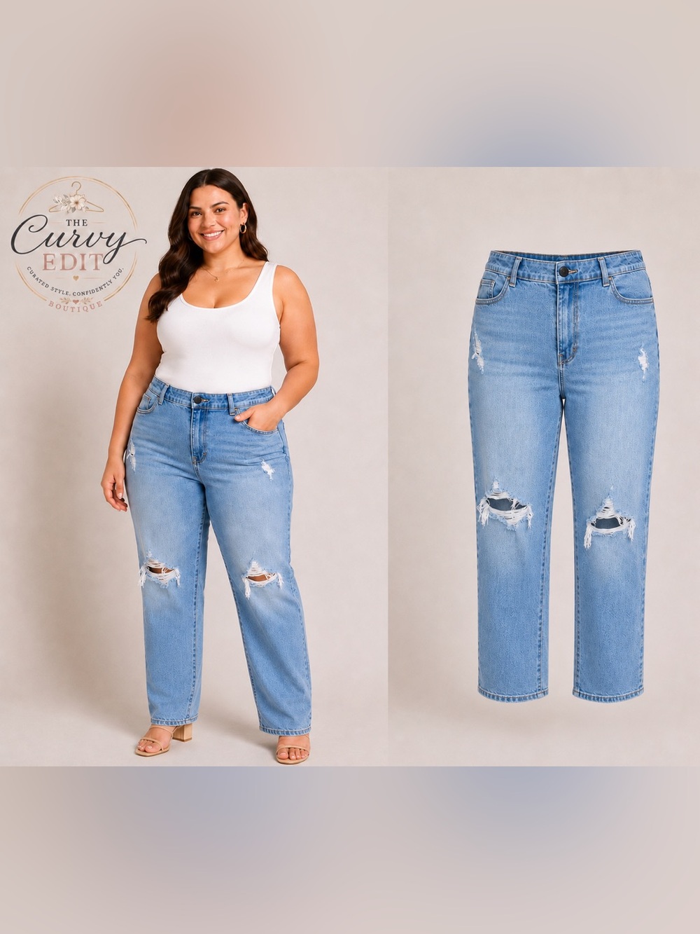 a.n.a. 22W Mid Rise Boyfriend Jeans Distressed Light Wash Plus Size Denim